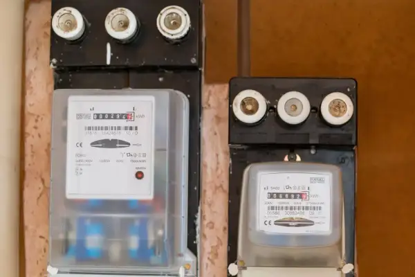 Dwa liczniki prądu, jeden z odczytem 00029417 kWh, drugi 0068922 kWh. Pomocne przy pytaniu jak odczytać licznik prądu Tauron.